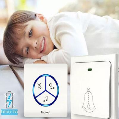 Plug EU clychau drws di-wifr gyda waterproof self-powered doorbell switch